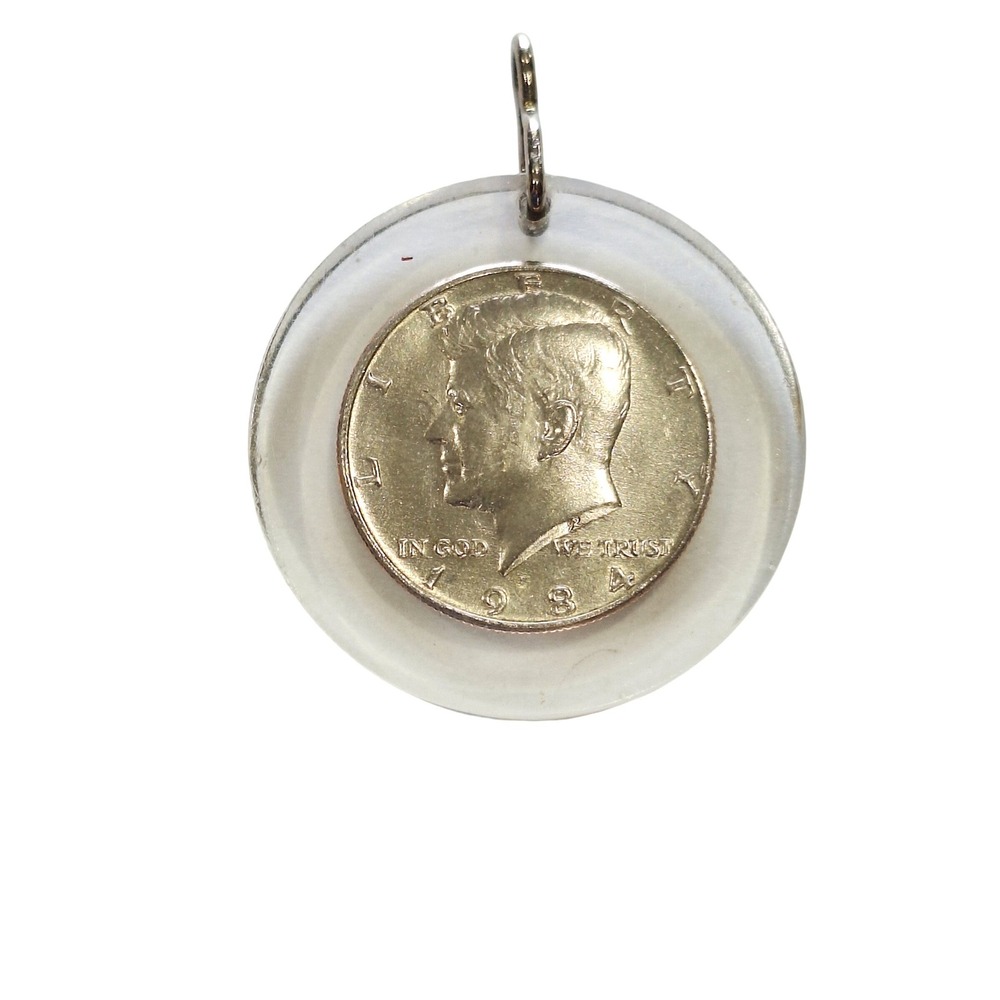 Vintage 1984 Kennedy Half Dollar Pendant WS 50th Anniversary 1935-1985 Coin